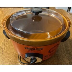 VTG  Rival Brown Crock Pot 5QT Model 3350/2 Plastic Lid Slow Cooker Blood Orange